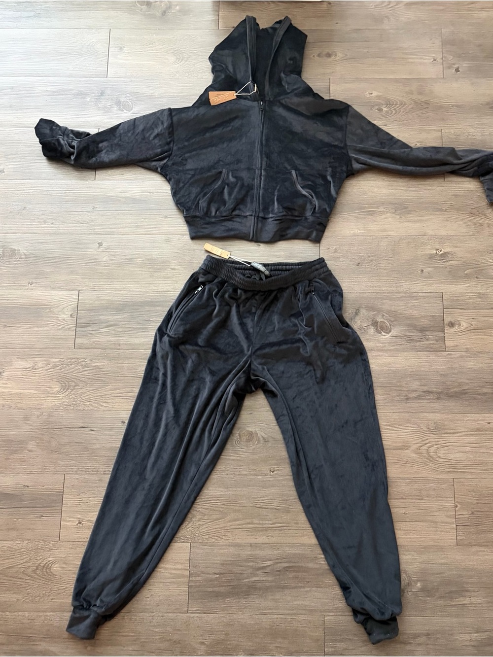 SKIMS Black Velour Zip Hoodie & Joggers Set